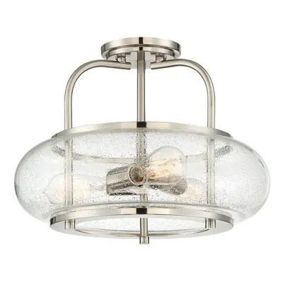 Semi Flush Light Clear Seeded Glass Shade Brushed Nickel LED E27 60W