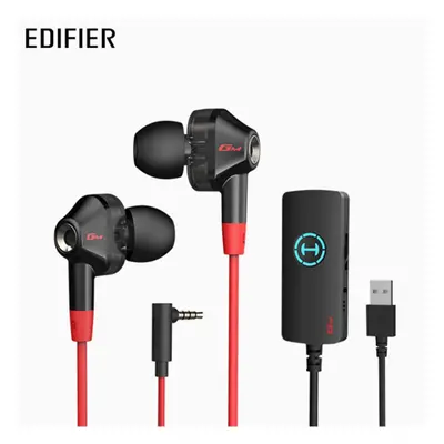 (3.5mm + USB Headphones + sound card, Black Red) Edifier GM360 in-ear wired microphone HIFI 7.1 