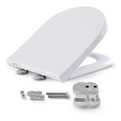 AREBOS toilet seat with soft-close mechanism | Duroplast toilet lid D-shape universal | (max. lo