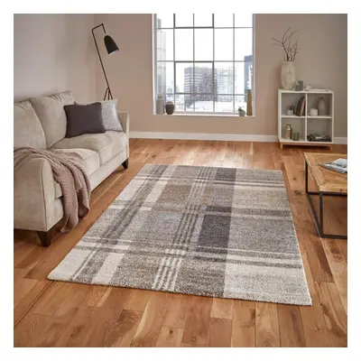 (120x170cm) Modern Elegant Tartan Check Rugs in Beige and Grey Thick Soft Mats