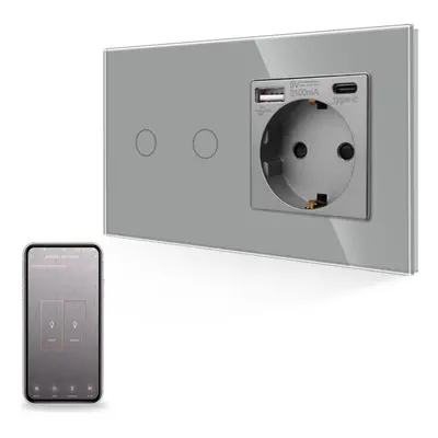 (grey, Socket No WIFI-WiFi 2gang) Eu Wifi Smart Switch With Usb Power Socket Plug Wall Power Cry