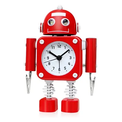 Non-ticking Robot Alarm Clock Stainless Metal - Wake-up Clock With Flashing Eye Lights And Hand 