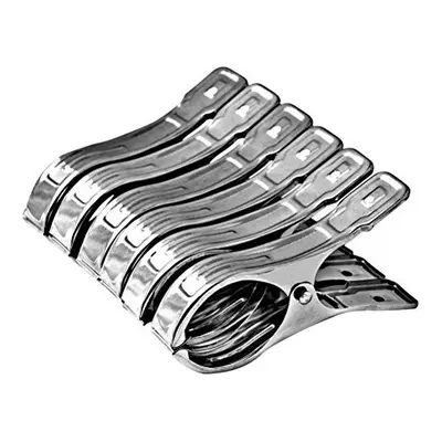 6 Pcs Stainless Steel Beach Towel Clips Wind Resistant for Heavy Clothing and Washing Silver