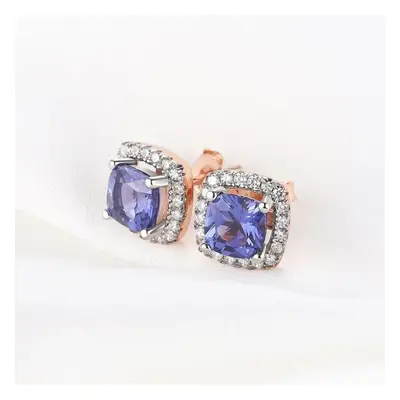 (as the picture) Sterling Silver Stud Earrings Created Tanzanite Gemstone Delicate Ear Stud For 