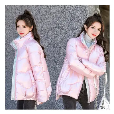 (Pink, XL) New Winter Jacket Women Parkas Glossy Warm Thicken Coat Female Cotton Padded Parka Wa