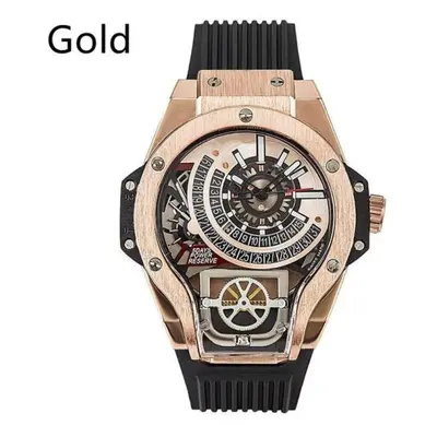 (gold) Cool Large Dial Quartz Watch Luxury Waterproof Watch With Rubber Strap Geometric Shape Bu