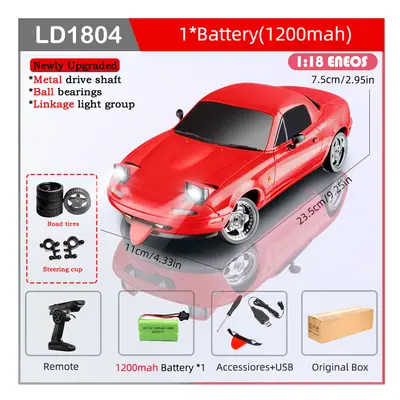 (LD1804-R-0206-1B1200) LDRC LD1804 RC Drift Car 1/18 Model 2.4G 2WD ESP Gyroscope LED Lights Ful