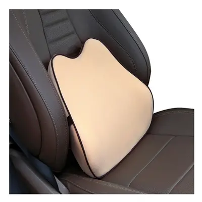 (Beige cushion) Car Headrest Pillow Neck Memory Lumbar Support Cotton Breathable Auto