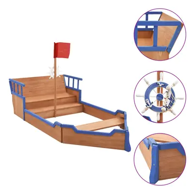 vidaXL Fir Wood Sandbox Pirate Ship Wooden Sand Pit Kid Playground Equipment