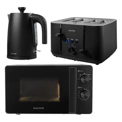 Salter COMBO-8686 Kuro Kettle Toaster Microwave Set ? Matching Kitchen Countertop Breakfast Set,