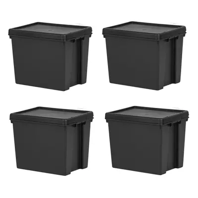 4x Wham Black 24L Heavy Duty Storage Boxes Plastic 38.5 x x 31.5cm