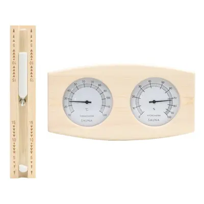 vidaXL Solid Wood Pine in Sauna Hygrothermograph&Sand Timer Set Hourglass