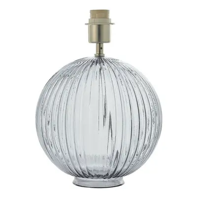 Round Textured Table Lamp Base Smoked Ribbed Glass & Nickel Classic Globe Bulb