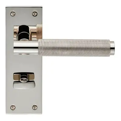 PAIR Knurled Round Lever on Slim Bathroom Backplate x 50mm Polished Nickel