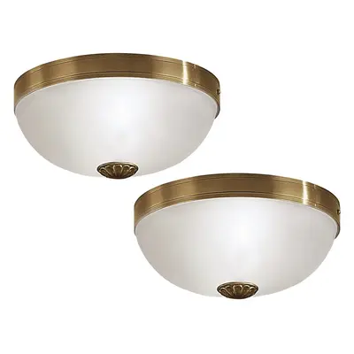 2 PACK Wall Flush Ceiling Light Colour Bronzed Shade White Satin Glass E27 60W