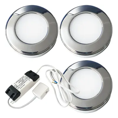 3x 2.6W LED Kitchen Cabinet Surface Spot Lights & Driver Chrome Natural White