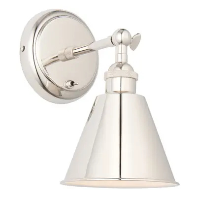 Bright Nickel Wall Light Fitting - Satin White Inner Shade - Knurled Detailing