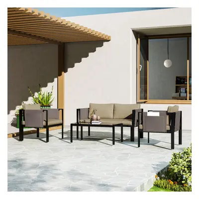 Outsunny Piece Garden Sofa Set w/ Tempered Glass Coffee Table Khaki