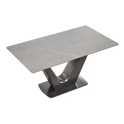 Grey Sintered Stone Top 140cm Dining Table with V Pedestal Base