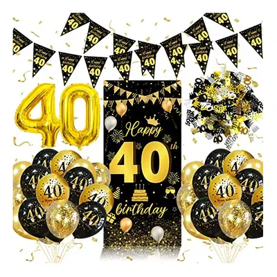 40th Birthday Decorations for Women, Black Gold 40th Birthday Decoration Men, 40th Birthday Bann