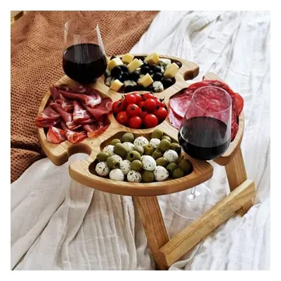 2021 New Folding Wooden Outdoor Picnic Table With Glass Holder, 2-in-1 Wine Glass Shelf And Snac