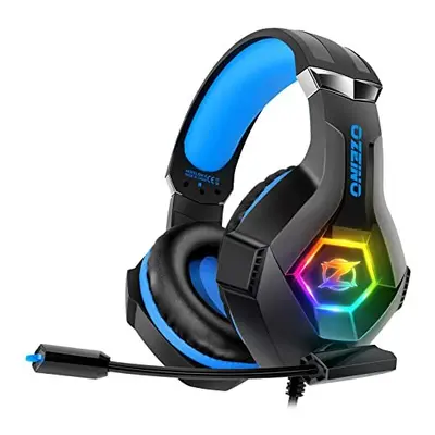 Gaming Headset Stereo Surround Sound Gaming Headphones with Breathing RGB Light & Adjustable Mic