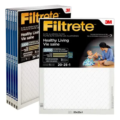 3M EA03DC-6 Elite Allergen Reduction Pleated Air Filter, Months, 20x25x1-In. - Quantity