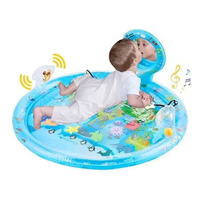 4-in-1 Tummy Time Water Mat with Baby Mirror & Baby Teethers and Rattles, Large Baby Water Play 