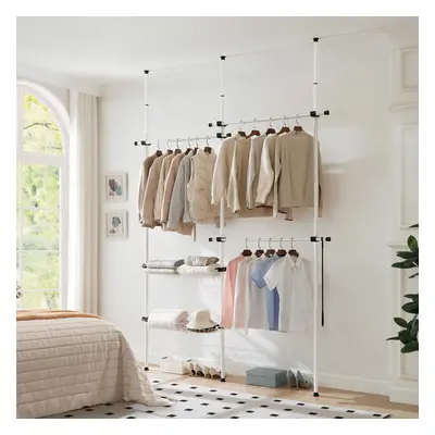 Adjustable Double Telescopic Clothes Rail Organiser Baskets Racks