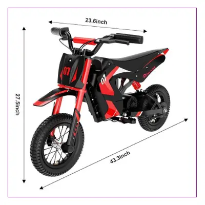 (Red) Electric Motorcycle EV12M Logo-300W Motor-36V/4AH-E-Bike for Kid