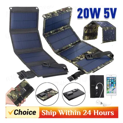 (Black) Solar Cell 20W Photovoltaic Panels USB Charger System Battery 5V Portable Flexible Folda