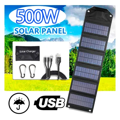 (4 pieces) 500W Portable Solar Panel 5V Dual USB Foldable Waterproof Solar Charger Power Generat