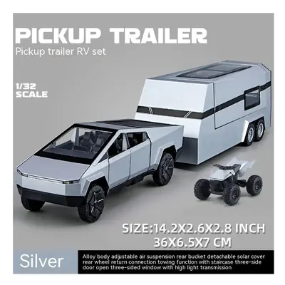 (Pickup RV Silver) 1:32 Toy Trucks for Boys Cybertruck Model Silver Pickup Truck Diecast Metal T