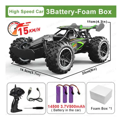 (Green-3Batt-Foam Box) 1:18 Scale High Speed Car 15KM/H 2WD Remote Control Racing Car 2.4G Off R