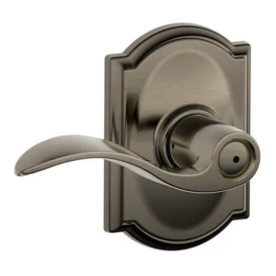 SCHLAGE Accent Lever with Camelot Trim Bed and Bath Lock in Antique Pewter