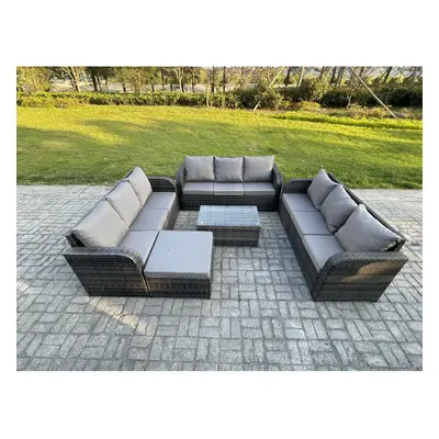 Fimous Rattan Lounge Sofa Set Seater Outdoor Garden Furniture Set with Rectangular Coffee Table 