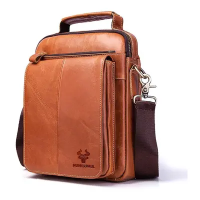 (brown, M) Humerpaul Luxury Brand Genuine Leather Messenger Bags Men Shoulder Bag Travel Crossbo