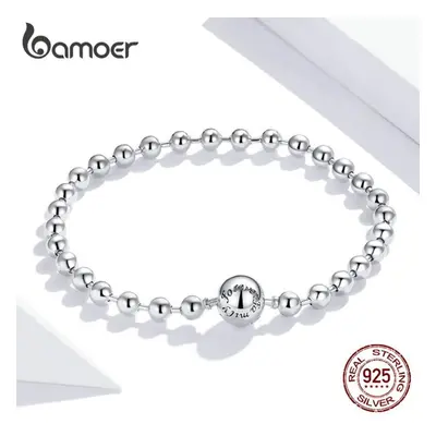 (17cm) Bamoer Sterling Silver Pure Silver Round Bead Bracelet Forever Love Chain Women Fashion B