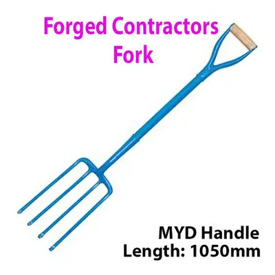 Solid Forged Steel 1050mm Prong Contractors Fork MYD Handle Gardening Tool