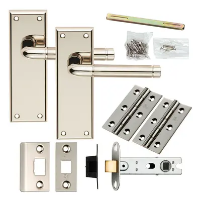 Door Handle & Latch Pack Polished & Satin Nickel Round Lever Latch Backplate