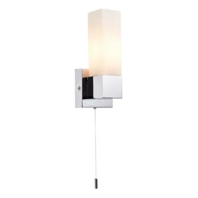 IP44 Bathroom Wall Light Chrome & Frosted Glass Modern Rectangle Fitting Lamp