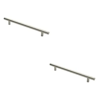 2x Straight T Bar Pull Handle x 30mm 450mm Fixing Centres Satin Steel