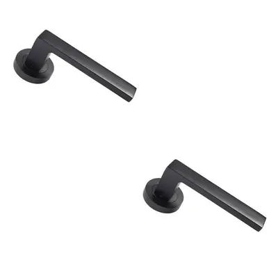 2x PAIR Straight Square Handle on Round Rose Concealed Fix Matt Black Finish