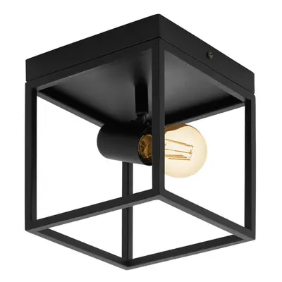 Flush Ceiling Light Colour Black Open Metal Frame Box & Holder Bulb E27 1x40W