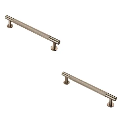 2x Knurled Bar Door Pull Handle x 13mm 160mm Fixing Centres Satin Nickel