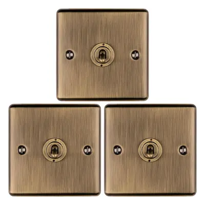 3 PACK Gang Single Retro Toggle Light Switch ANTIQUE BRASS 10A Way Plate