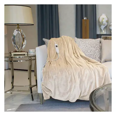 (Beige) Neo Reversible Electric Heated Throw Over Blanket