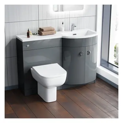 Nes Home Grey mm P Shaped RH Vanity Basin Cabinet and WC BTW Toilet