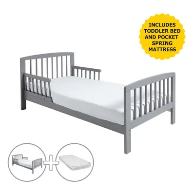 Sydney Grey Toddler Bed with Pocket Sprung Mattress | Solid Pine Wood