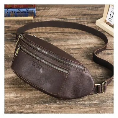 (dark coffee) Contact&apos;s Genuine Leather Waist Bags For Men Bum Bags Crossbody Bags Chest Ba